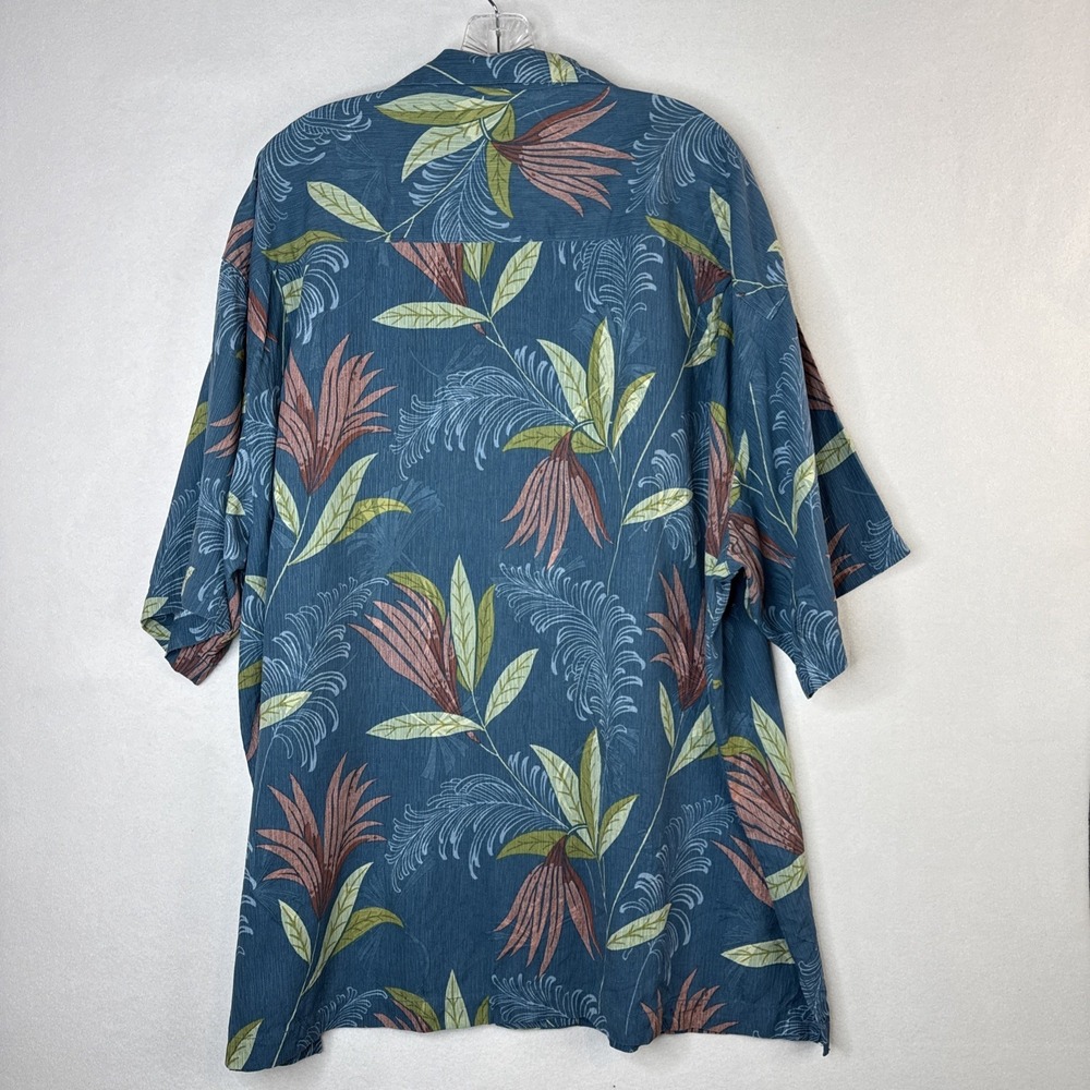 Tommy Bahama 100% Silk Shirt XXL Slate Blue Tropical Floral - Picture 2 of 7